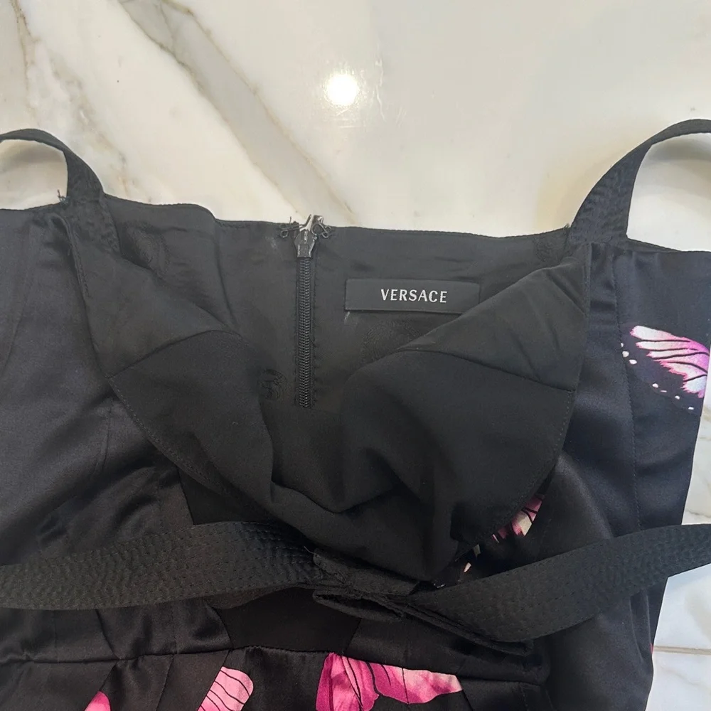 Versace Strapless Black and Pink Butterfly Dress - Picture 3 of 8